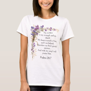 Psalm 28:7 Bijbelvers, Paarse Lavendel Bloemige Ku T-shirt