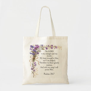 Psalm 28:7 Bijbelvers, Paarse Lavendel Bloemige Ku Tote Bag