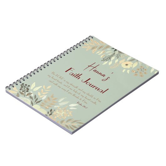 Psalm 28:7 Sage Groene Waterverf Bloemengeloof Notitieboek (Linkerzijde)