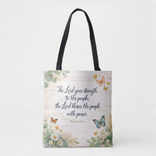 Psalm 29:11 - Kracht Bijbelvers - Waterverf Tote Bag