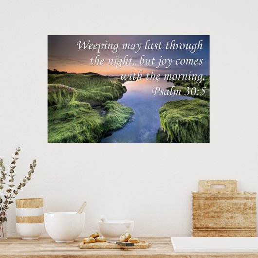 Psalm 30:5-weeping kan duren door de NIght Poster (Keuken)