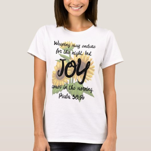 Psalm 30:5b T-shirt - vreugde in de morgen (Voorkant)
