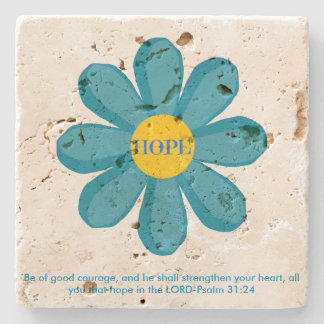 Psalm 31 Blue Hope Flower Travertine Onderzetter