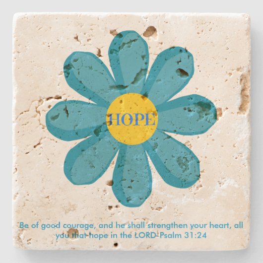 Psalm 31 Blue Hope Flower Travertine Onderzetter (Voorkant)