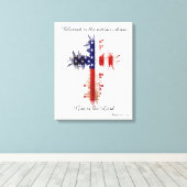 Psalm 33:12 Amerikaans Vlag Kruis Canvas Afdruk (Insitu (Houten vloer))