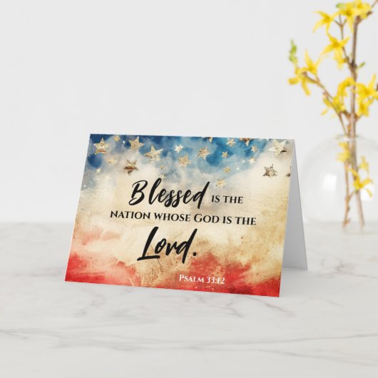 Psalm 33:12 Gezegend is de natie USA-vlag Bijbel Kaart (Gele Bloem)