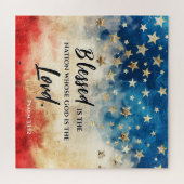 Psalm 33:12 Gezegend is de Nation USA Vlag Bijbel Legpuzzel (Horizontaal)