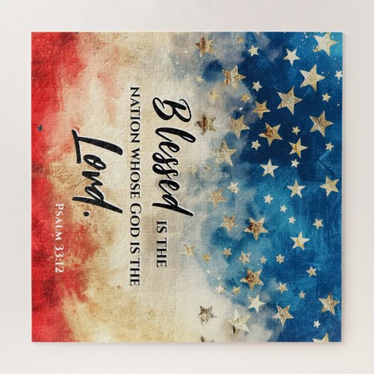 Psalm 33:12 Gezegend is de Nation USA Vlag Bijbel Legpuzzel (Horizontaal)