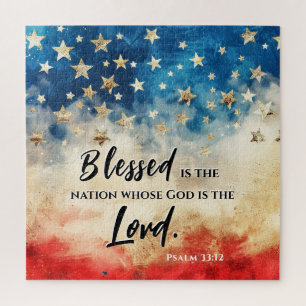 Psalm 33:12 Gezegend is de Nation USA Vlag Bijbel Legpuzzel
