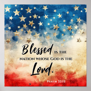 Psalm 33:12 Gezegend is de Nation USA Vlag Bijbel Poster