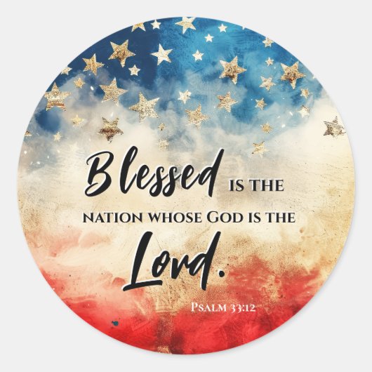Psalm 33:12 Gezegend is de Nation USA Vlag Bijbel Ronde Sticker (Voorkant)