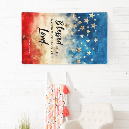 Psalm 33:12 Gezegend is de Nation USA Vlag Bijbel Spandoek (Insitu)