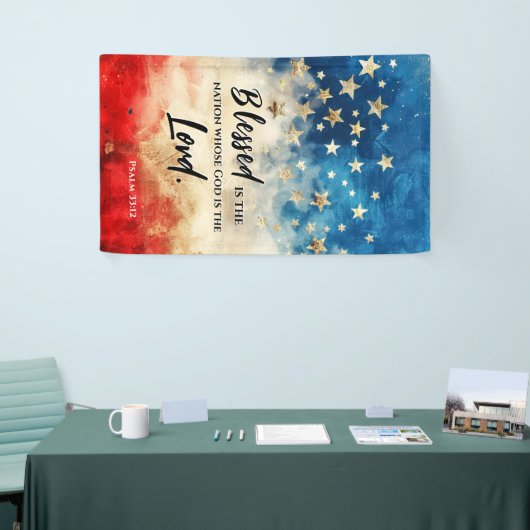 Psalm 33:12 Gezegend is de Nation USA Vlag Bijbel Spandoek (Beurs)