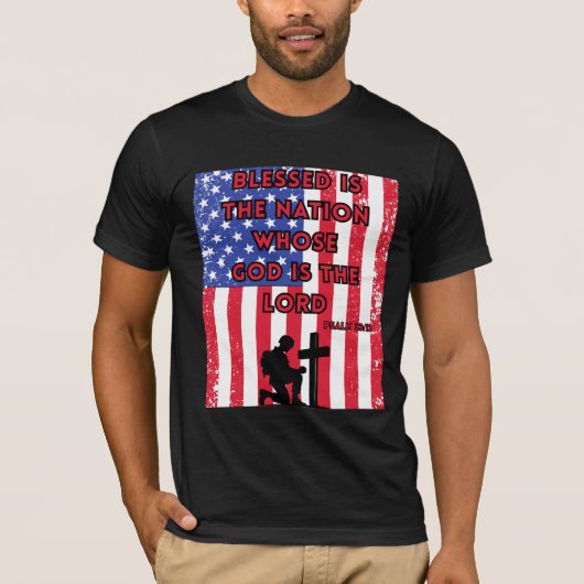 Psalm 33:12 Patriottisch Christelijk T-Shirt (Voorkant)