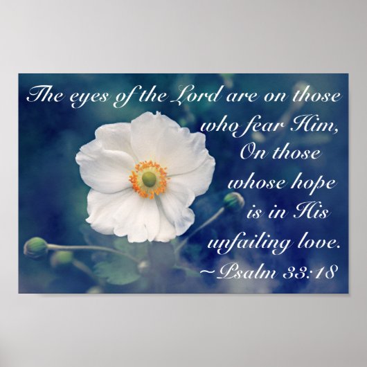 Psalm 33:18 Hoop in Zijn onfaalbare liefde, Schrif Poster (Voorkant)