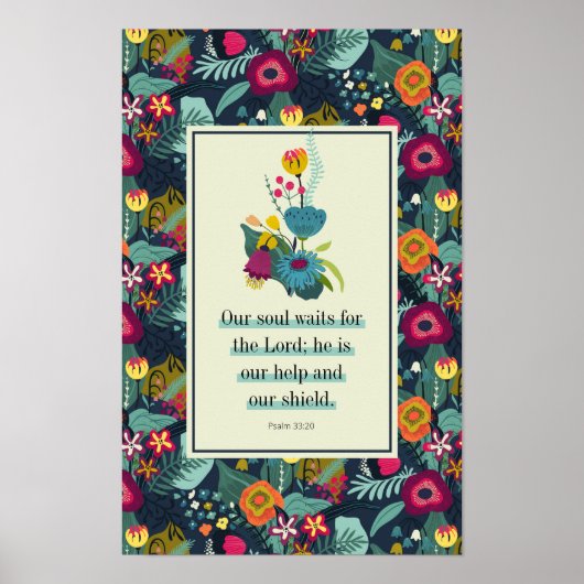 Psalm 33:20 Hij is onze hulp Abstract Floral Poster (Voorkant)
