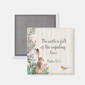 Psalm 33:5 Konijn, Vogel en Bladerwerk Magneet (Voorkant / Achterkant)