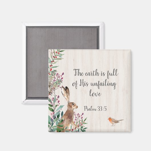 Psalm 33:5 Konijn, Vogel en Bladerwerk Magneet (Voorkant / Achterkant)