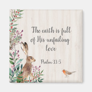 Psalm 33:5 Konijn, Vogel en Bladerwerk Magneet