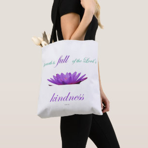 Psalm 33 paarse lotusvriendelijkheid tote bag