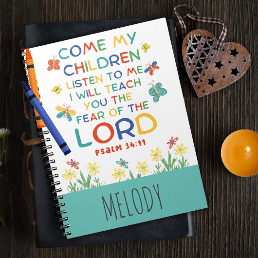 Psalm 34:11 leuk Bijbelvers voor kinderen Notitieboek