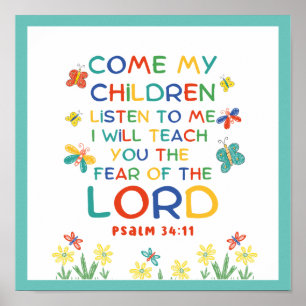 Psalm 34:11 leuk Bijbelvers voor kinderen Poster