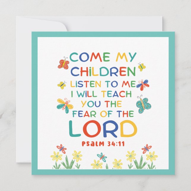 Psalm 34:11 leuke bijbeltekst voor kinderen (Voorkant)