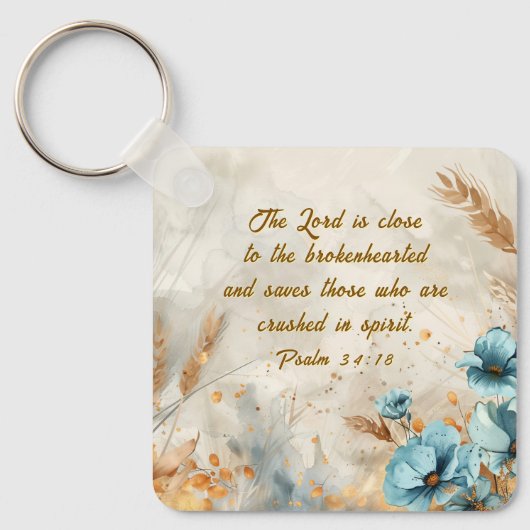 Psalm 34:18 De Heer is dicht bij de gebroken Bijbe Sleutelhanger (Voorkant)