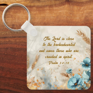 Psalm 34:18 De Heer is dicht bij de gebroken Bijbe Sleutelhanger