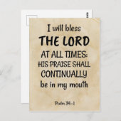 Psalm 34:1 (KJV) op een blical-scrollachtergrond Briefkaart (Voorkant / Achterkant)