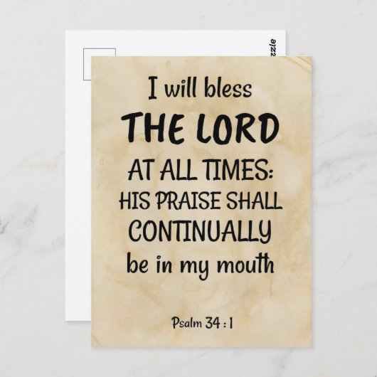 Psalm 34:1 (KJV) op een blical-scrollachtergrond Briefkaart (Voorkant / Achterkant)