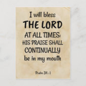 Psalm 34:1 (KJV) op een blical-scrollachtergrond Briefkaart (Voorkant)