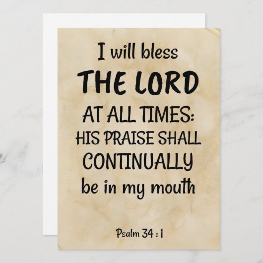 Psalm 34:1 (KJV) op een tweekleppige achtergrond Feestdagenkaart (Voorkant / Achterkant)