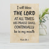 Psalm 34:1 (KJV) op een tweekleppige achtergrond Feestdagenkaart (Staand voorkant)