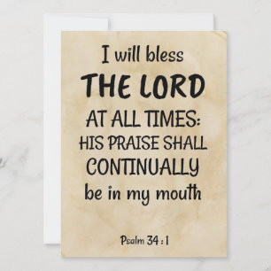 Psalm 34:1 (KJV) op een tweekleppige achtergrond Feestdagenkaart