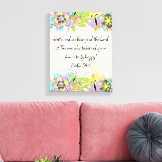 Psalm 34: 8 | Motivatie Bijbel Quotes Verse Canvas Afdruk (Insitu (Woonkamer))