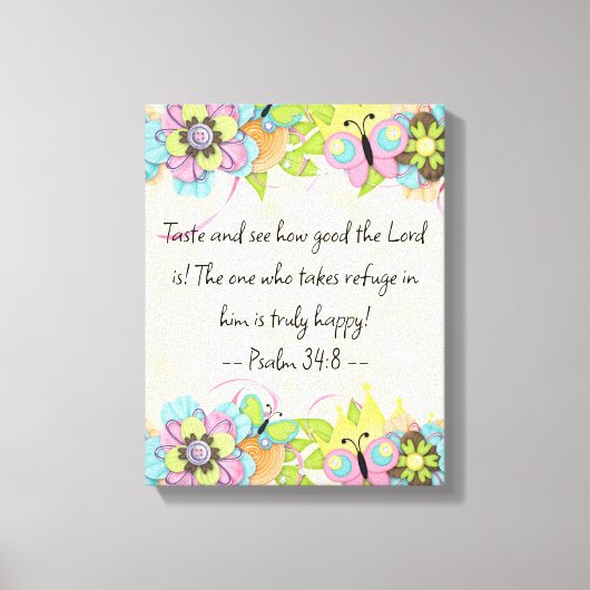 Psalm 34: 8 | Motivatie Bijbel Quotes Verse Canvas Afdruk (Voorkant)