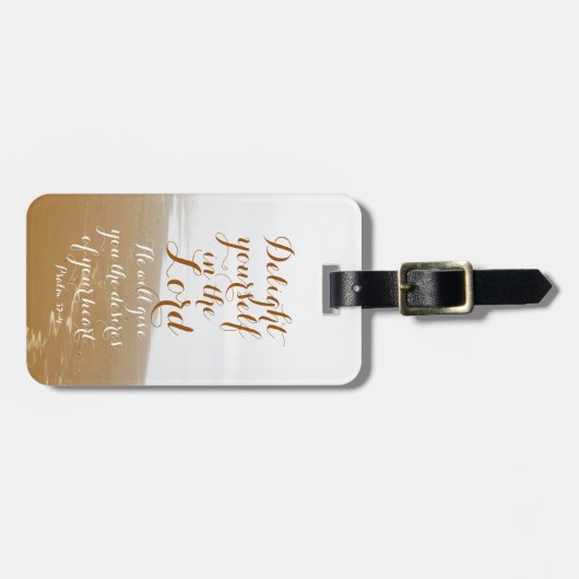 Psalm 37:4 Bijbelvers, zandstrand en oceaan, Bagagelabel (Voorkant horizontaal)