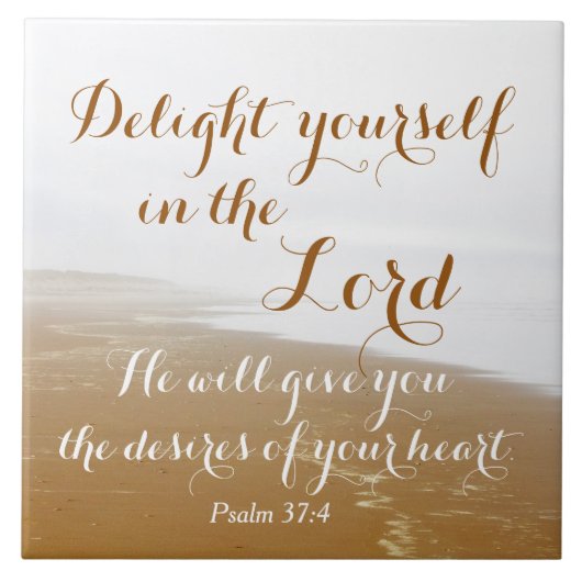 Psalm 37:4 Bijbelverse, strand van de Sandy Ocean Tegeltje (Voorkant)