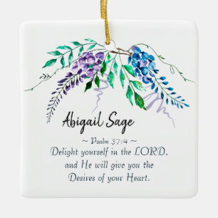 Psalm 37:4 Geniet van jezelf in de Heer, Floral Keramisch Ornament