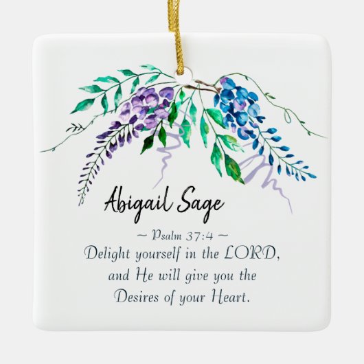 Psalm 37:4 Geniet van jezelf in de Heer, Floral Keramisch Ornament (Voorkant)