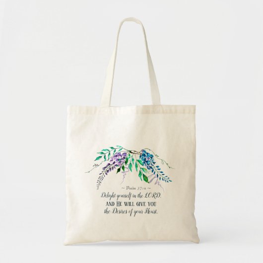 Psalm 37:4 Geniet van jezelf in de Heer, Floral Tote Bag (Voorkant)