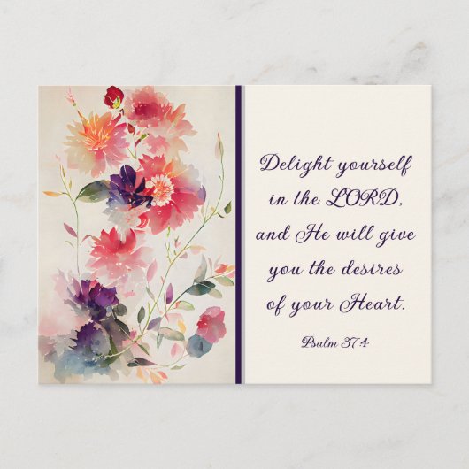 Psalm 37:4 Geniet van jezelf in de LORD Floral Briefkaart (Voorkant)
