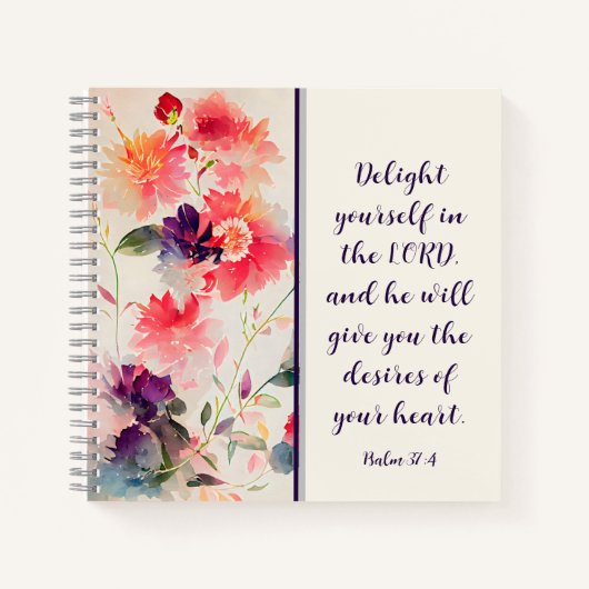 Psalm 37:4 Geniet van jezelf in de LORD Floral Notitieboek (Voorkant)
