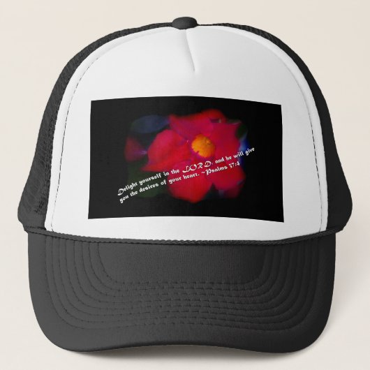 Psalm 37:4 op zwart trucker pet (Voorkant)