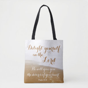 Psalm 37:4 Vermaak u in de Heer, de zee Tote Bag