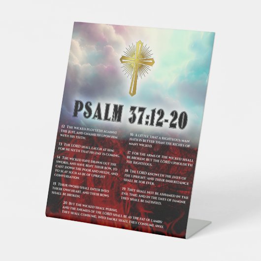 Psalm 37 Vers 12 Thru 20 Gouden Christelijk Kruis Reclamebord Met Voetstuk (Voorkant)