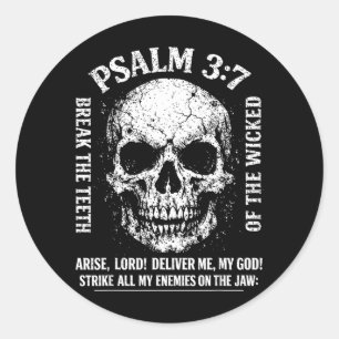 Psalm 3_7 Vintage Schedel Christelijke Religieuze Ronde Sticker
