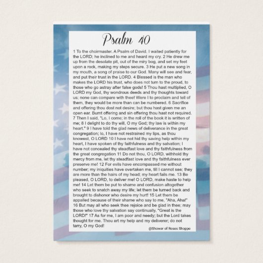 Psalm 40 Schrift Crucifix Amerikaanse vlag Visitekaartje (Achterkant)