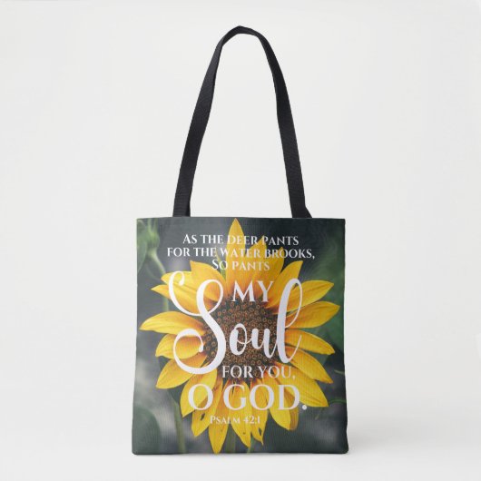 Psalm 42:1 Als de Hertenbroek Zonnebloem Christeli Tote Bag (Voorkant)